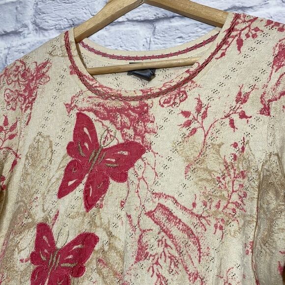 Sigrid Olsen Open Knit Butterfly Embroidered Sweater Size Medium - Picture 4 of 10